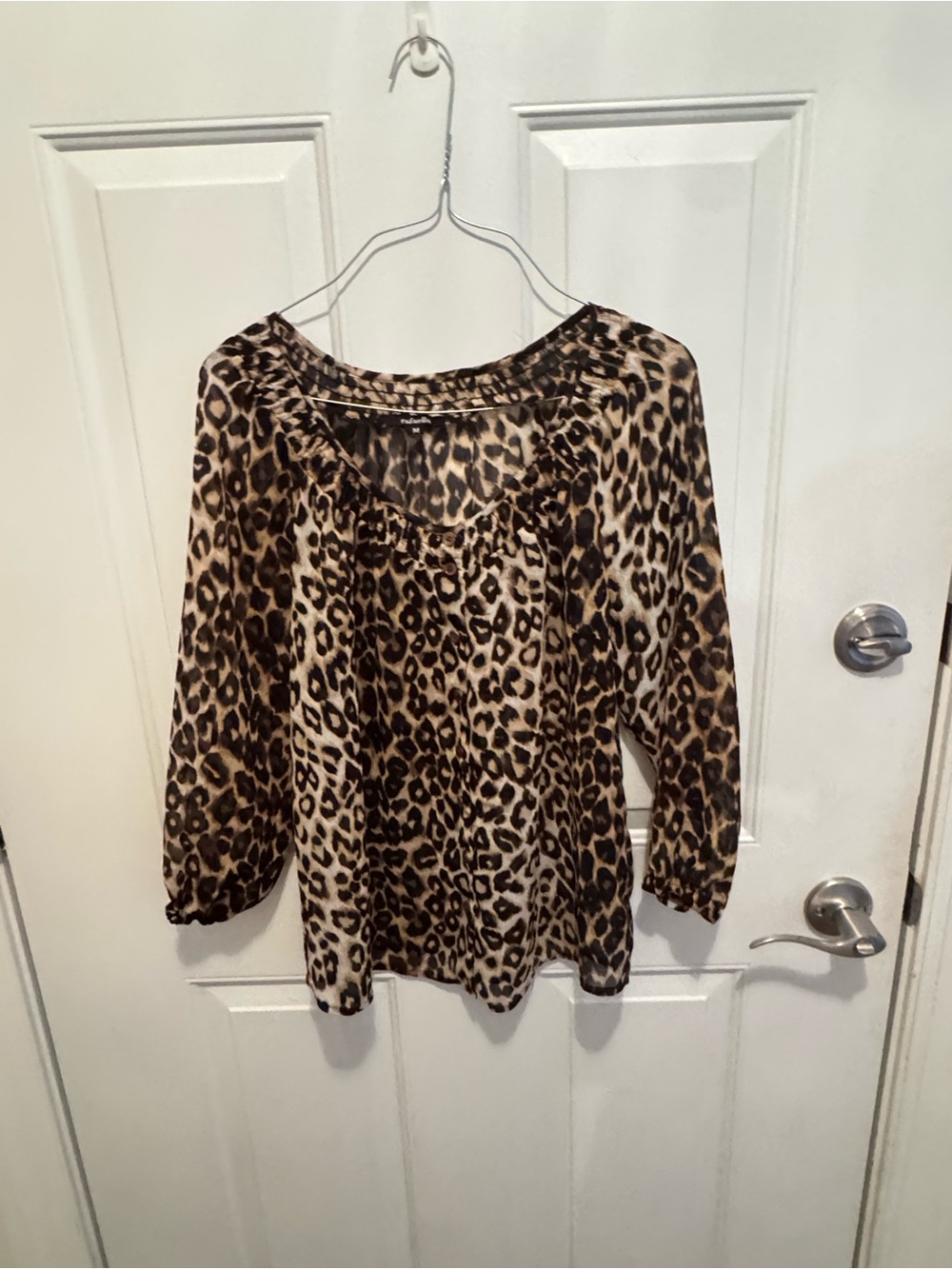 Rafaella Leopard Print Peasant Blouse - Brown
